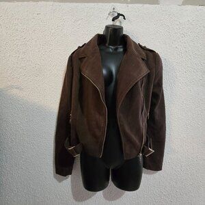 Romeo + Juliet Couture Womens Brown Suede Moto Jacket With Zipper Size M